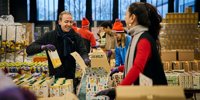 Unilever employees pack for the food bank